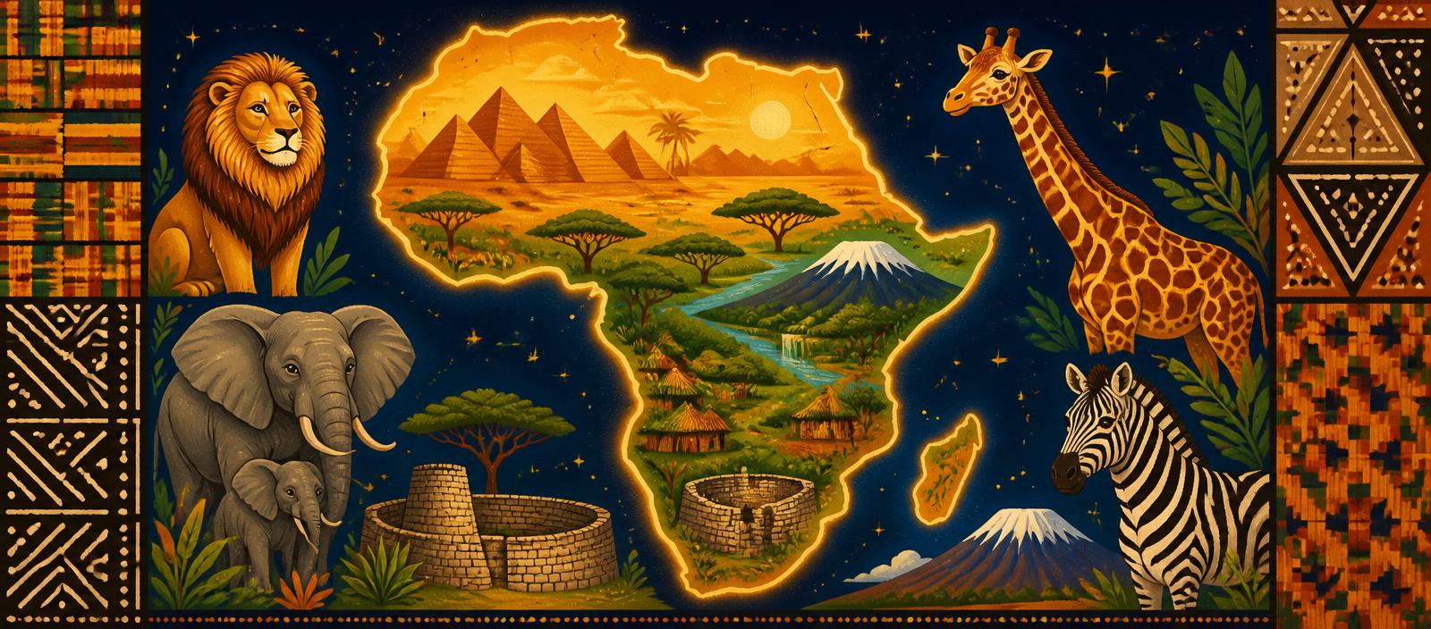 Children exploring a glowing illustrated map of Africa